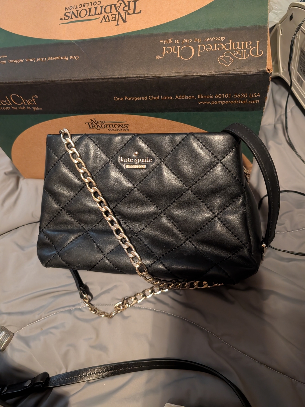 kate spade Black Quilted Crossbody Bag with Chain